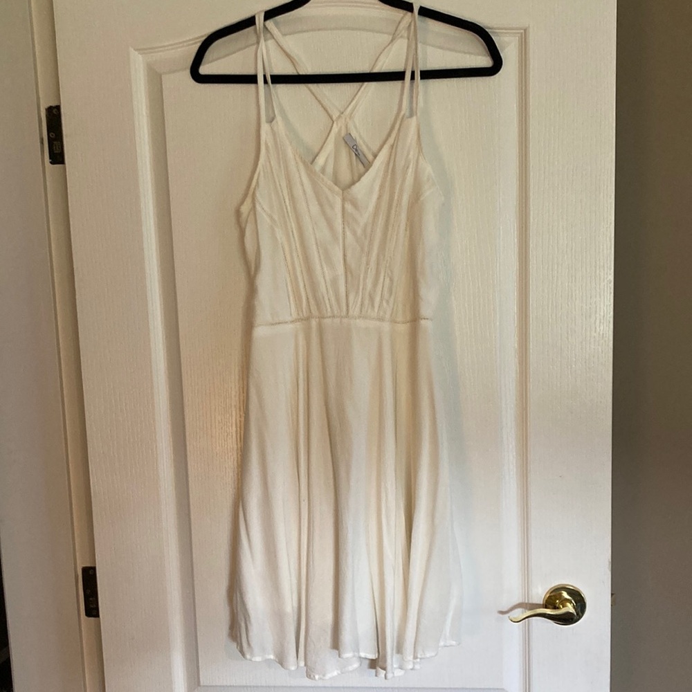Dex Cream Smocked Mini Sundress